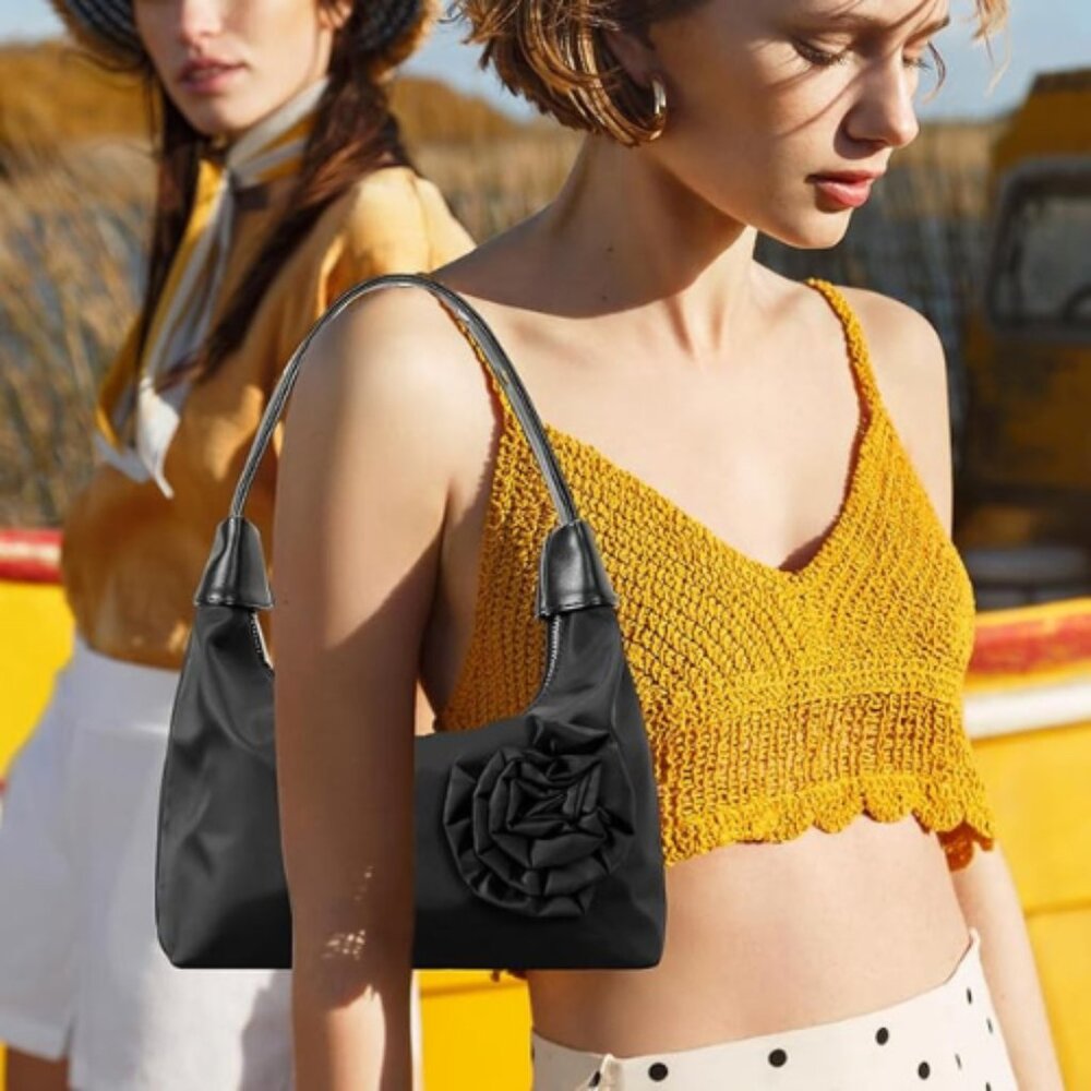 Nylon Shoulder Bag Women Small Purses Hobo Handbag Mini Clutch Purse Apricot - Picture 6 of 6